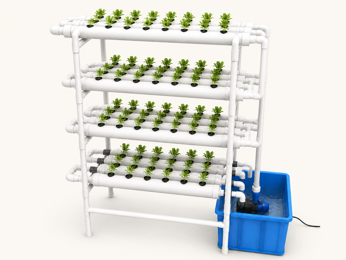A freestanding stacked NFT hydroponic system with four growing levels
